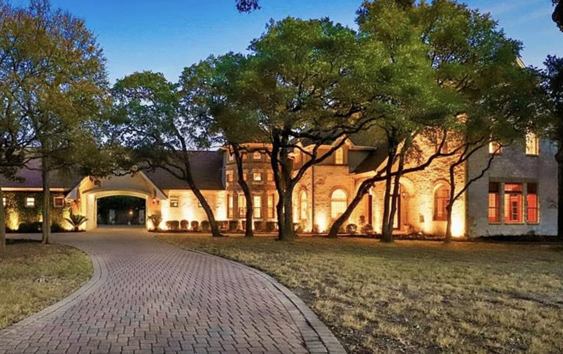 The château at dusk from the paver drive