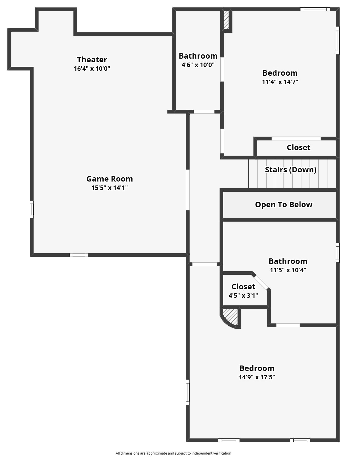 Second-floor plan: theater, game room, two bedrooms and two baths