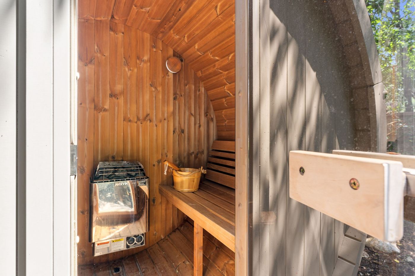Inside the classic cedar sauna