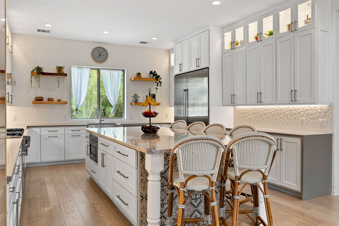 Kitchen island with bistro stools