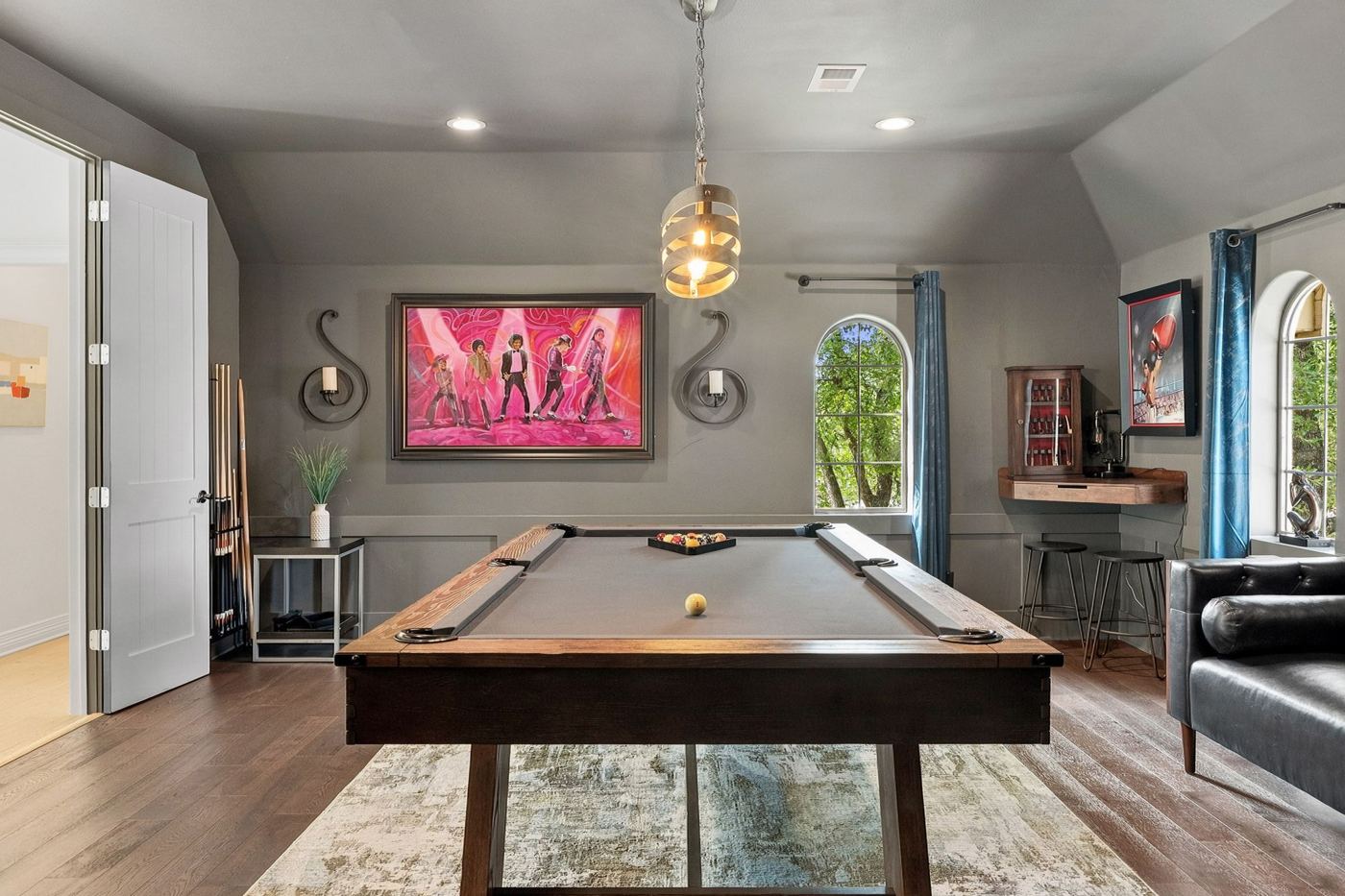 Billiards table under the pendant light
